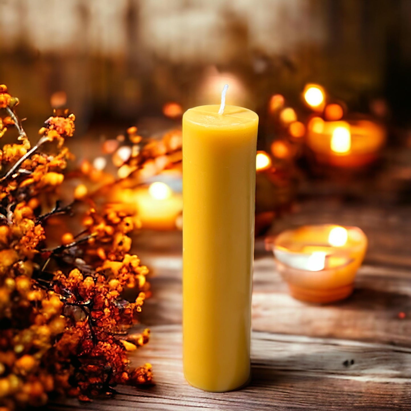 Natural Sunset Glow, Long-Burning Beeswax Pillar Candles| Available in Two Sizes