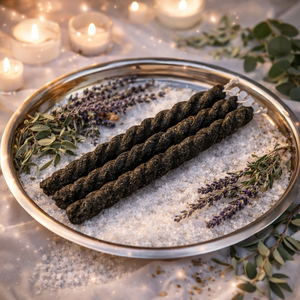 Black Twisted Beeswax Herbal Candles – Protection & Cleansing (Set of 3)