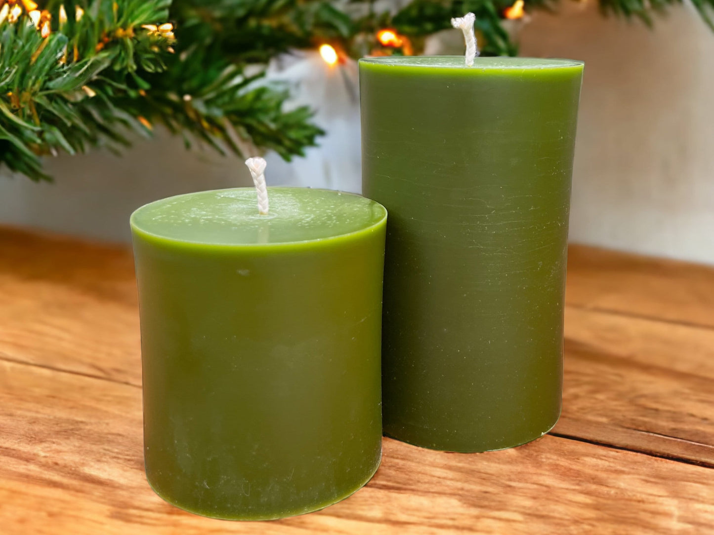 Large Green Beeswax Pillar Candle - 3" Diameter