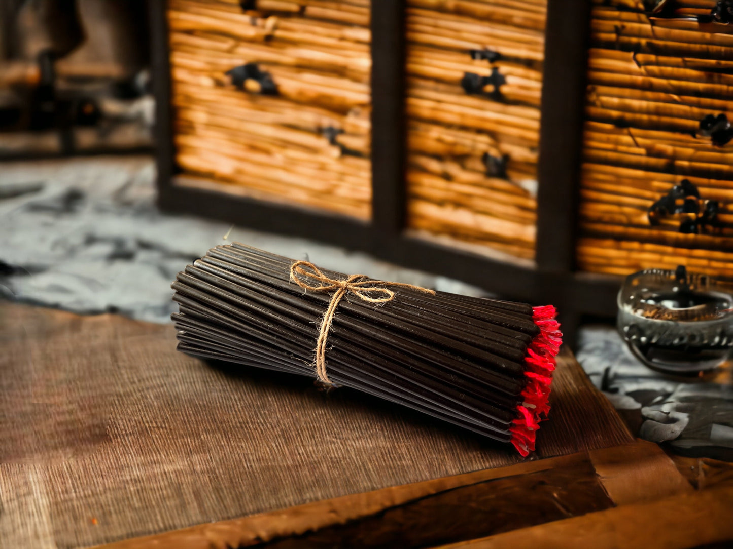 Samurai Ritual Candles, Ultra Slim Black Beeswax with Red Wick – 100% Pure Beeswax, Limited Collection