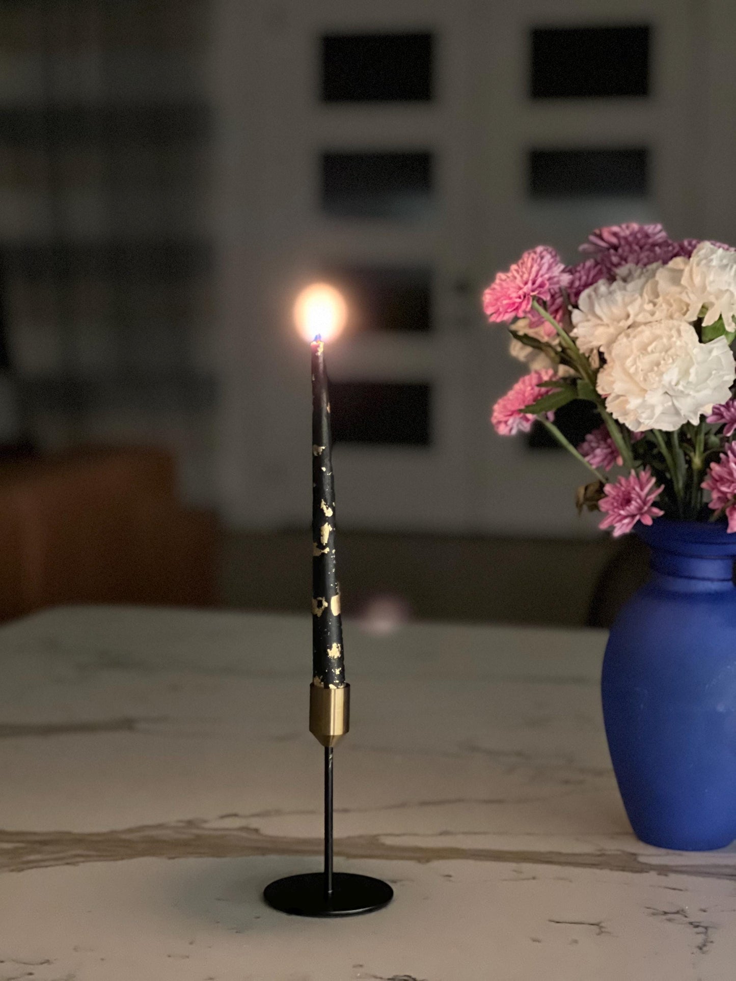 Midnight Golden Glow Beeswax Tapers - Black and Gold