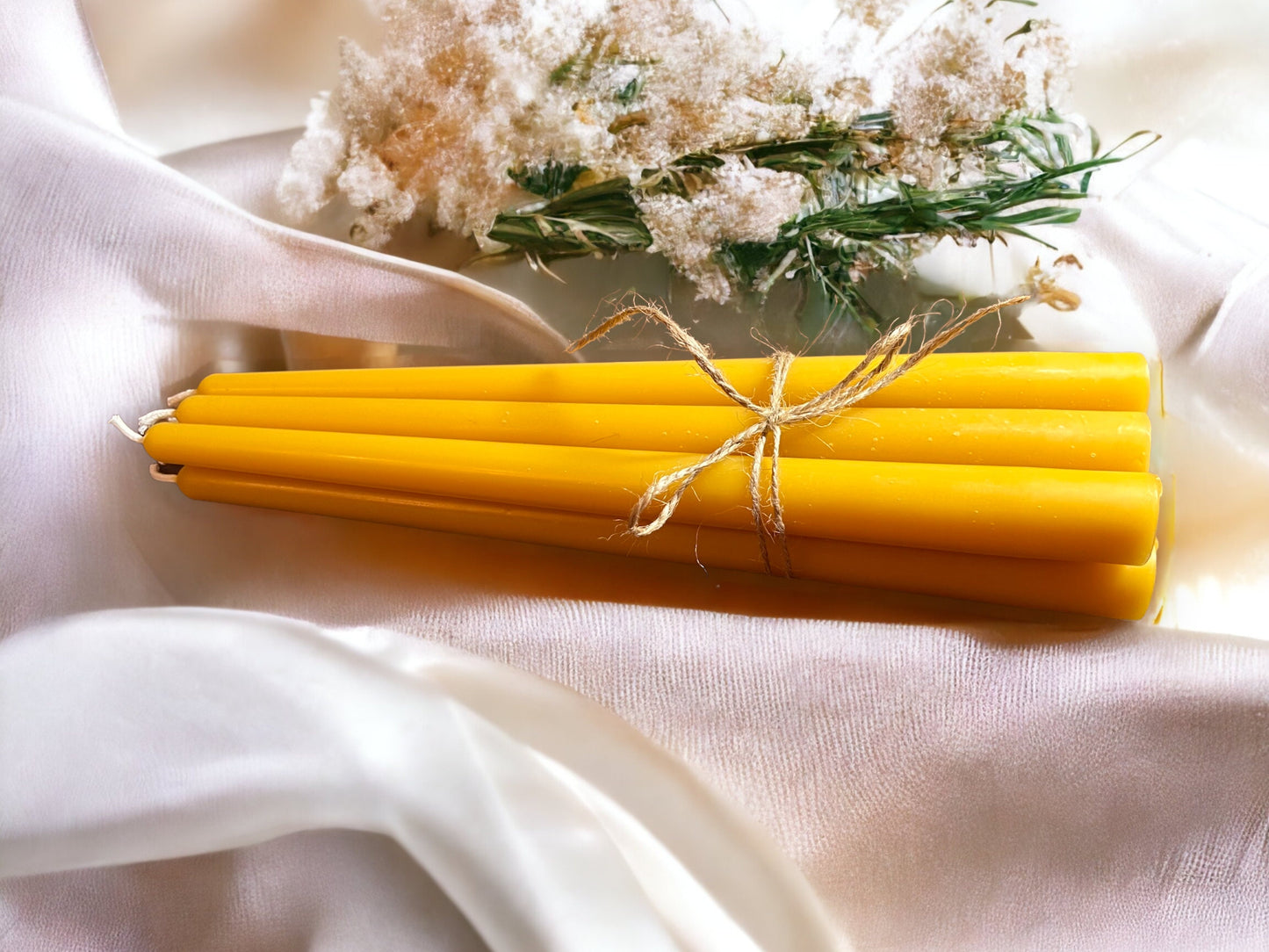 Set of 6 Beeswax Pillar Dinner Candles 10"