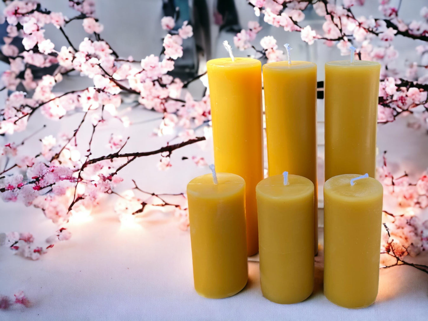 Natural Sunset Glow, Long-Burning Beeswax Pillar Candles| Available in Two Sizes