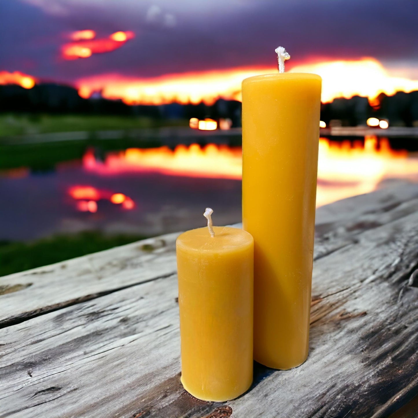 Natural Sunset Glow, Long-Burning Beeswax Pillar Candles| Available in Two Sizes