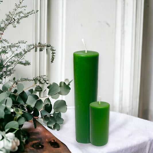 Green Sunset Glow Beeswax Pillar Candles – Long-Burning, Available in Two Sizes