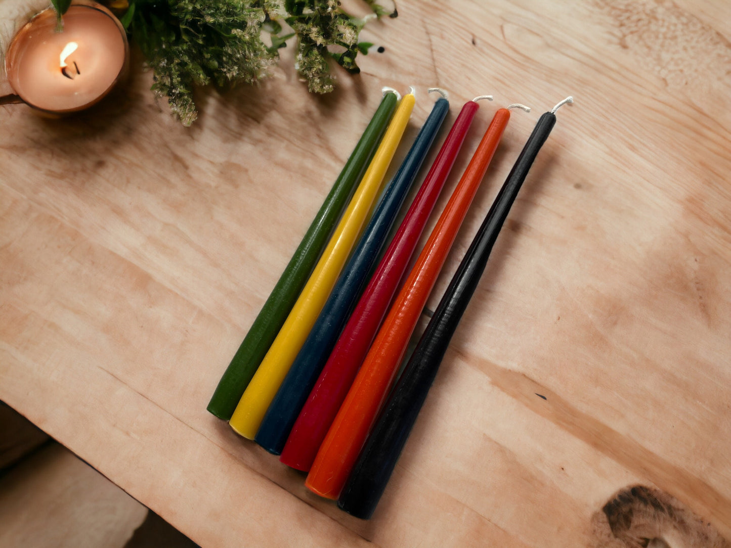 Set of 6 Beeswax Taper Dinner Candles – 10 in, 6 Colors