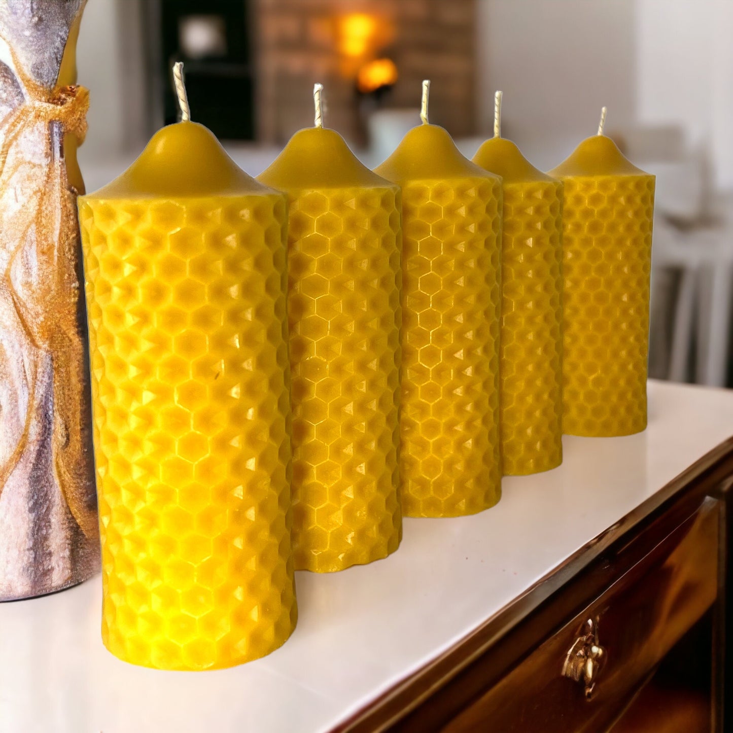 Honeycomb Beeswax Pillar Candle - 6" x 2"