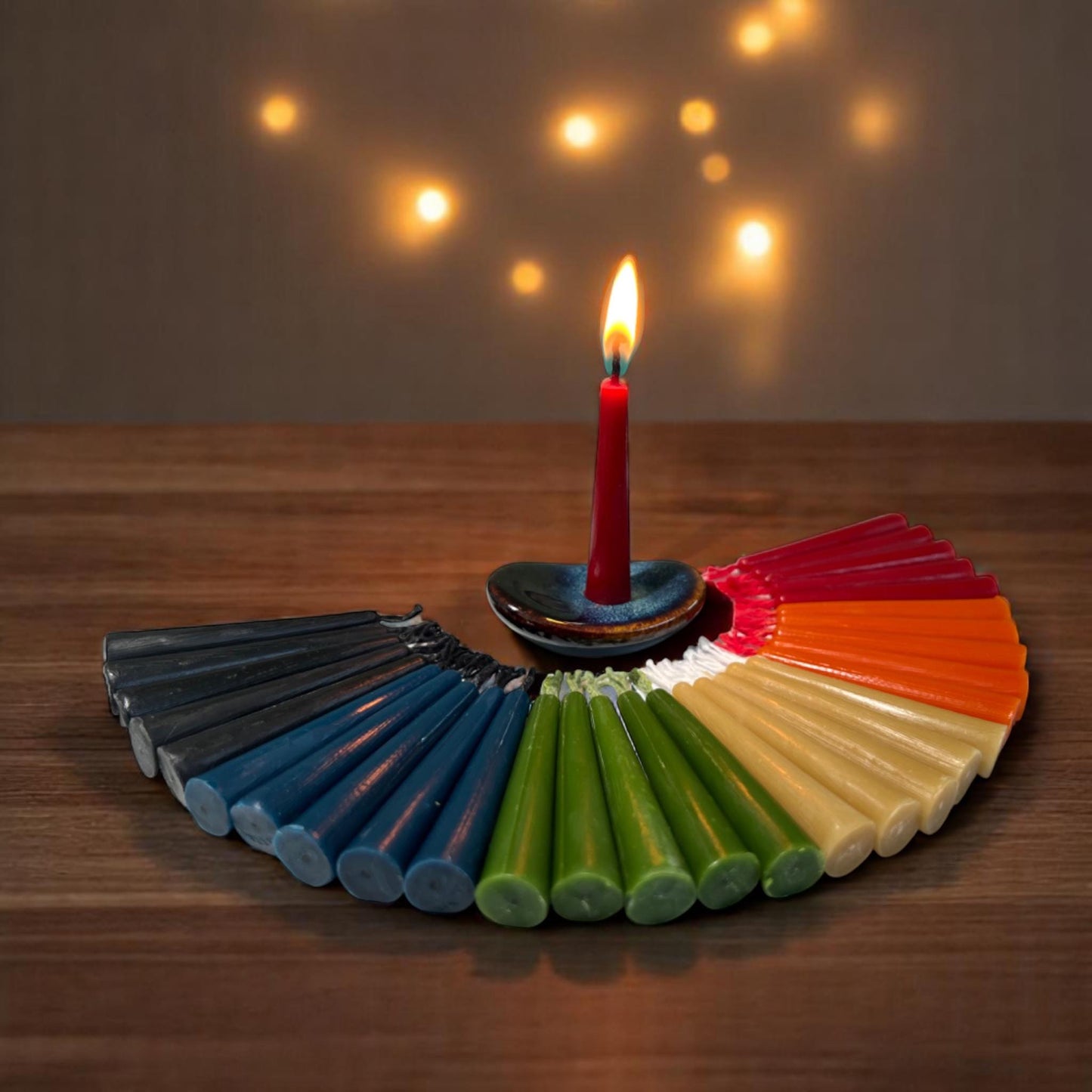 Set of 30 Beeswax Mini Ritual Candles – 6 Colors, Gift Set with Holder & Matches