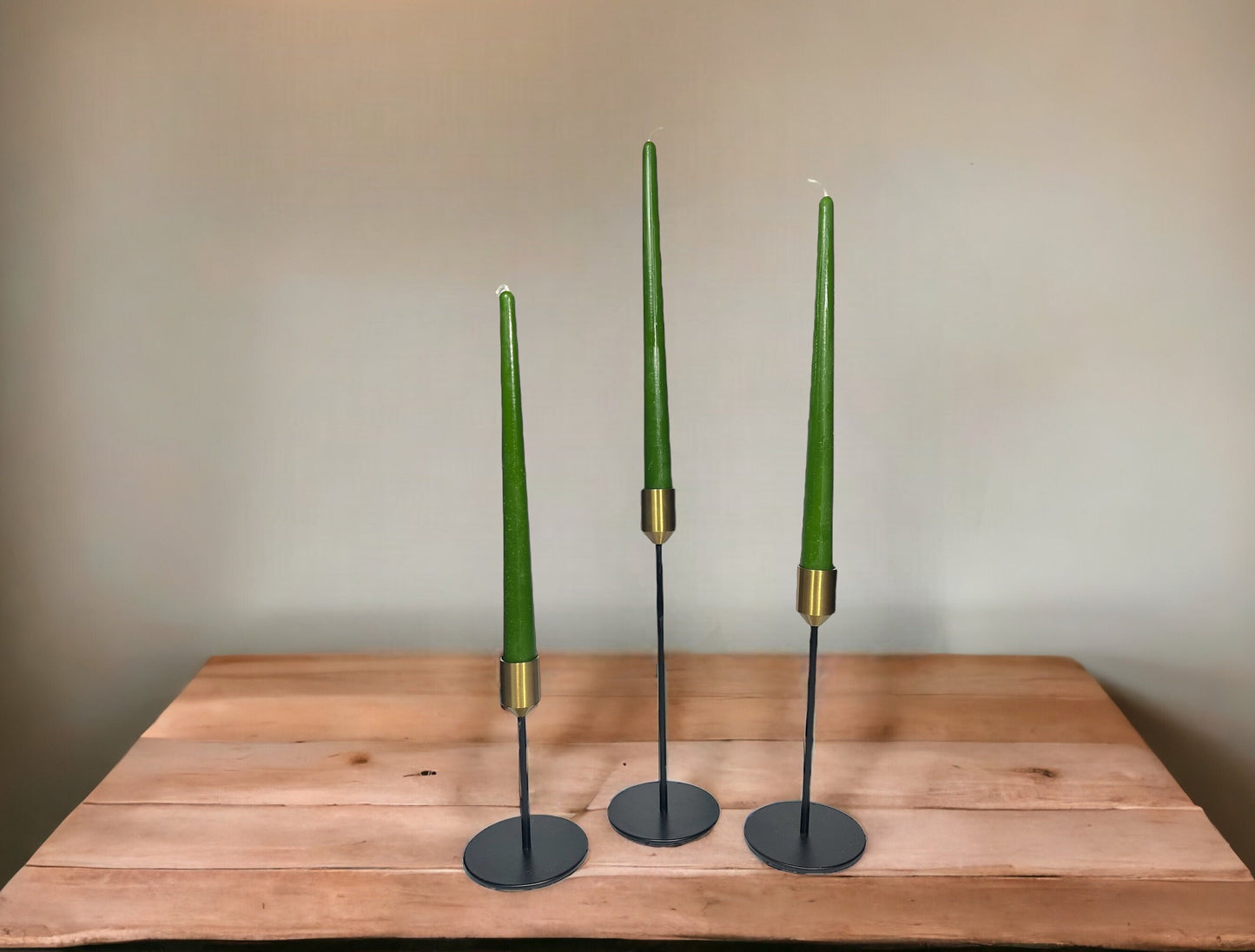 Set of 6 Green Beeswax Pillar Dinner Candles 10"