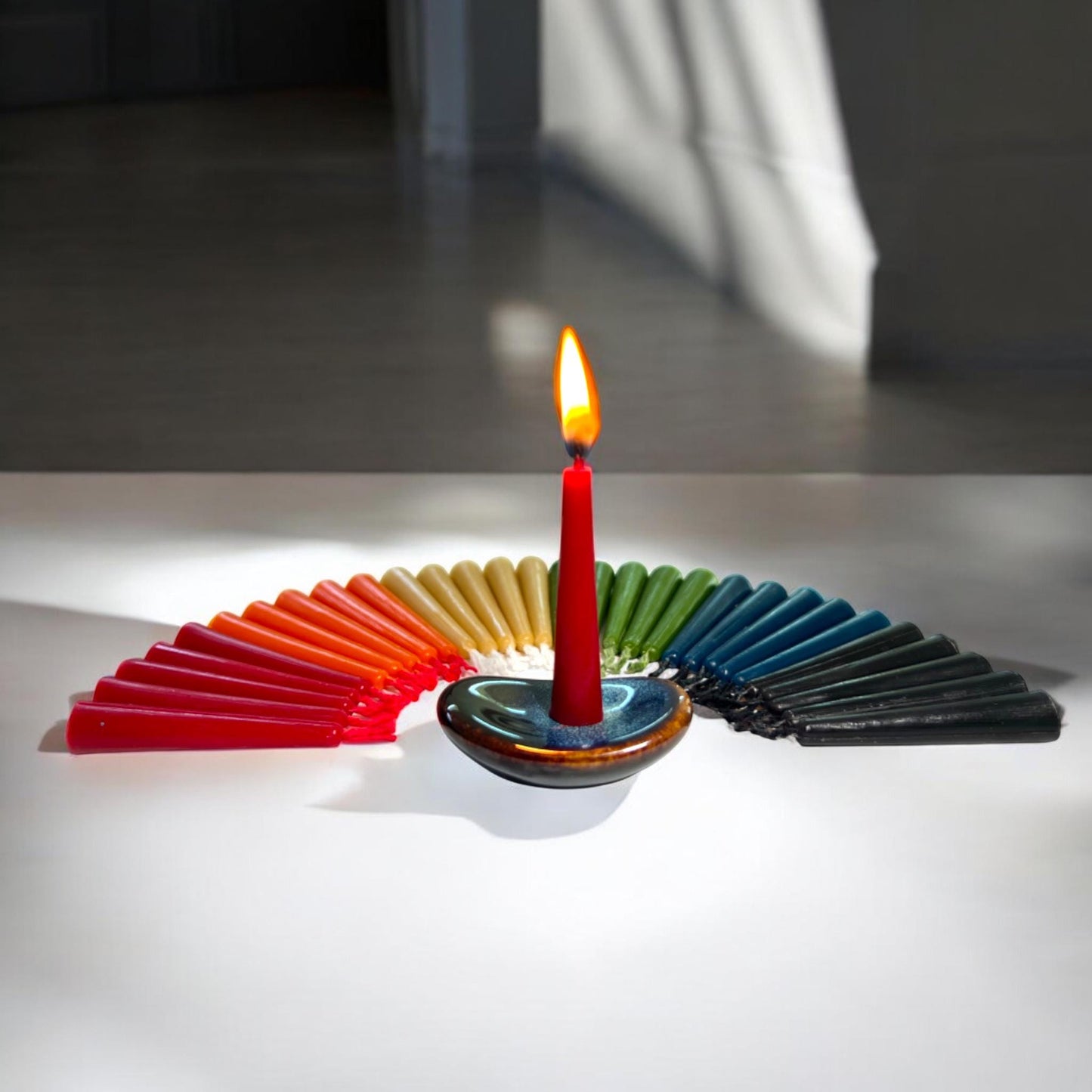 Set of 30 Beeswax Mini Ritual Candles – 6 Colors, Gift Set with Holder & Matches