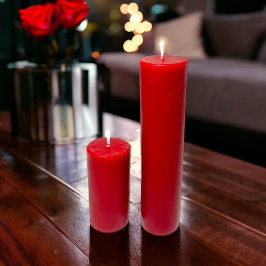 Red Sunset Glow Beeswax Pillar Candles – Long-Burning, Available in Two Sizes