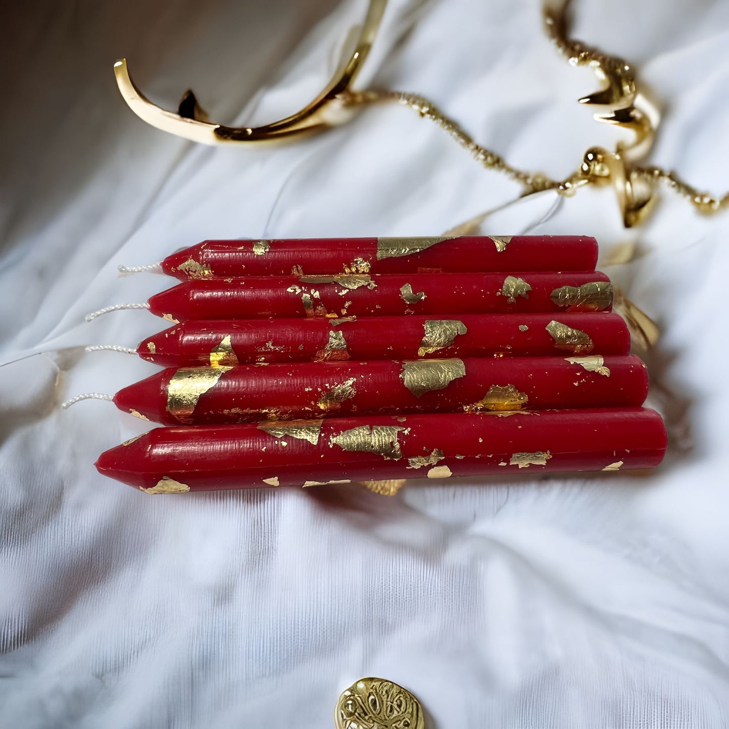 Beeswax Taper Candle - Gold Flake Finish, 4"