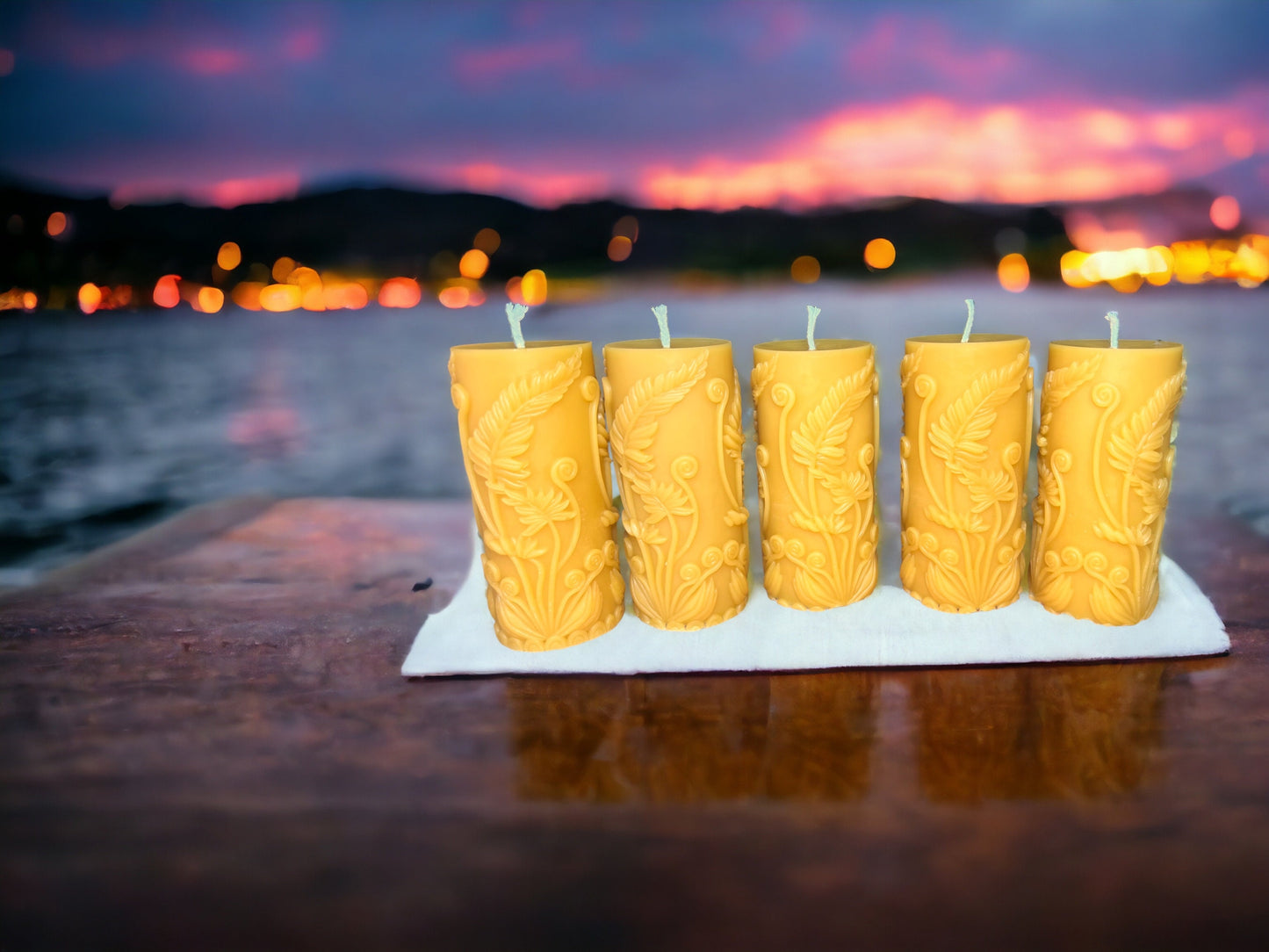 Night Glow Rustic Fern Beeswax Pillar - 4.5" x 2"