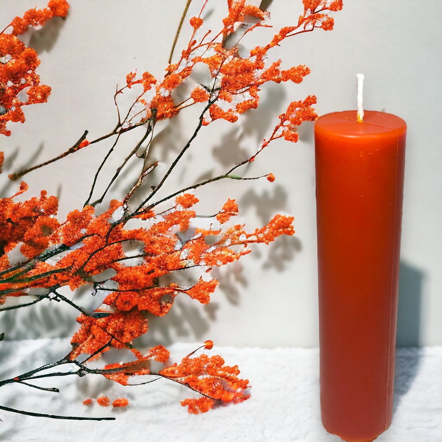 Orange Sunset Glow, Long-Burning Beeswax Pillar Candles| Available in Two Sizes