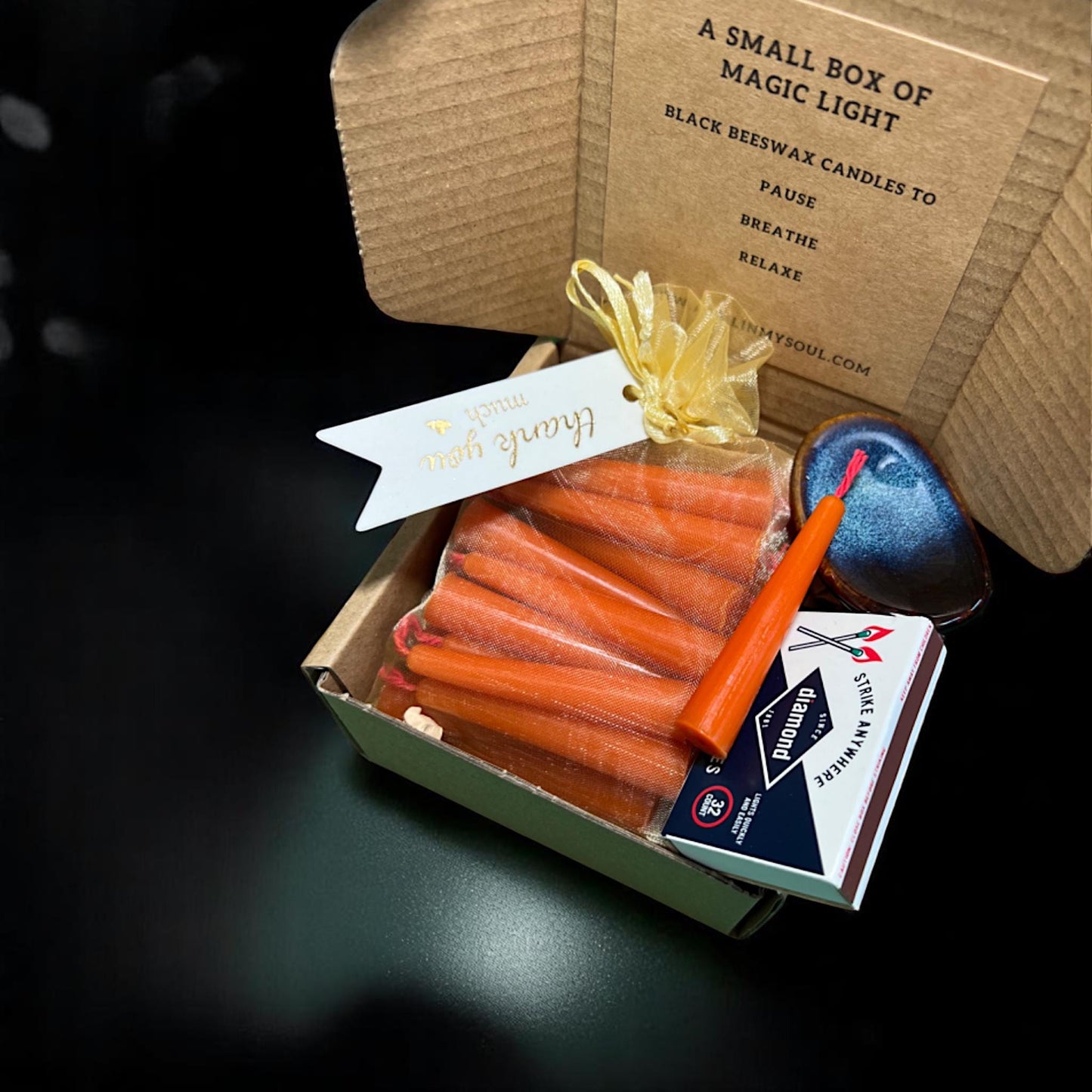 Set of 31 Mini Orange Beeswax Candles with Red Wicks – Complete Set with Holder, Matches & Box