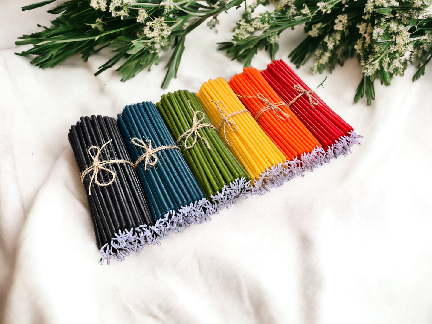 100% Beeswax Thin Taper Ritual Candles – 7.5 in x 0.2 in, Multi-Color Options