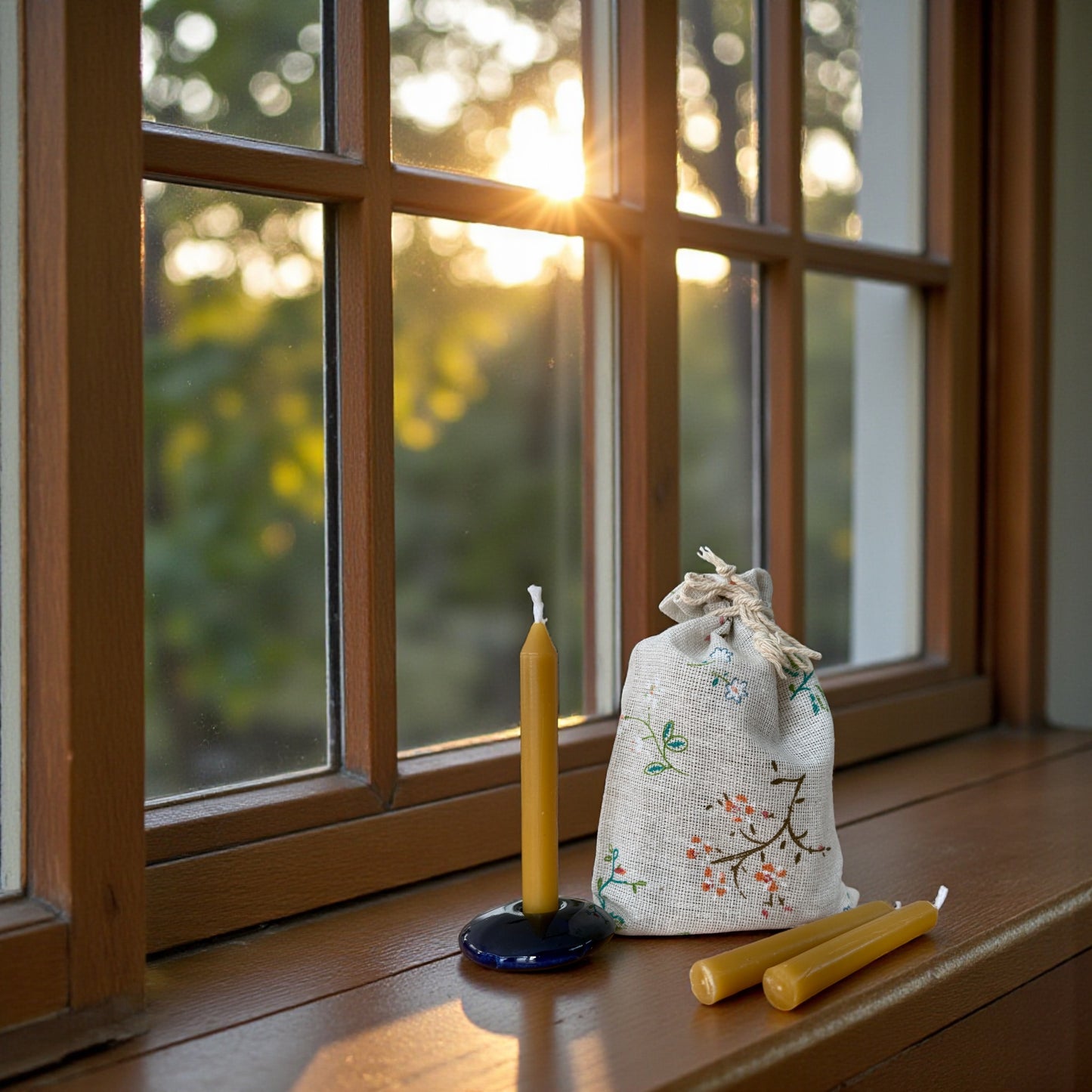 Orthodox Beeswax Prayer Candles – 25 Short 4" Chime Candles in Cloth Pouch, 1/2 inch in diameter