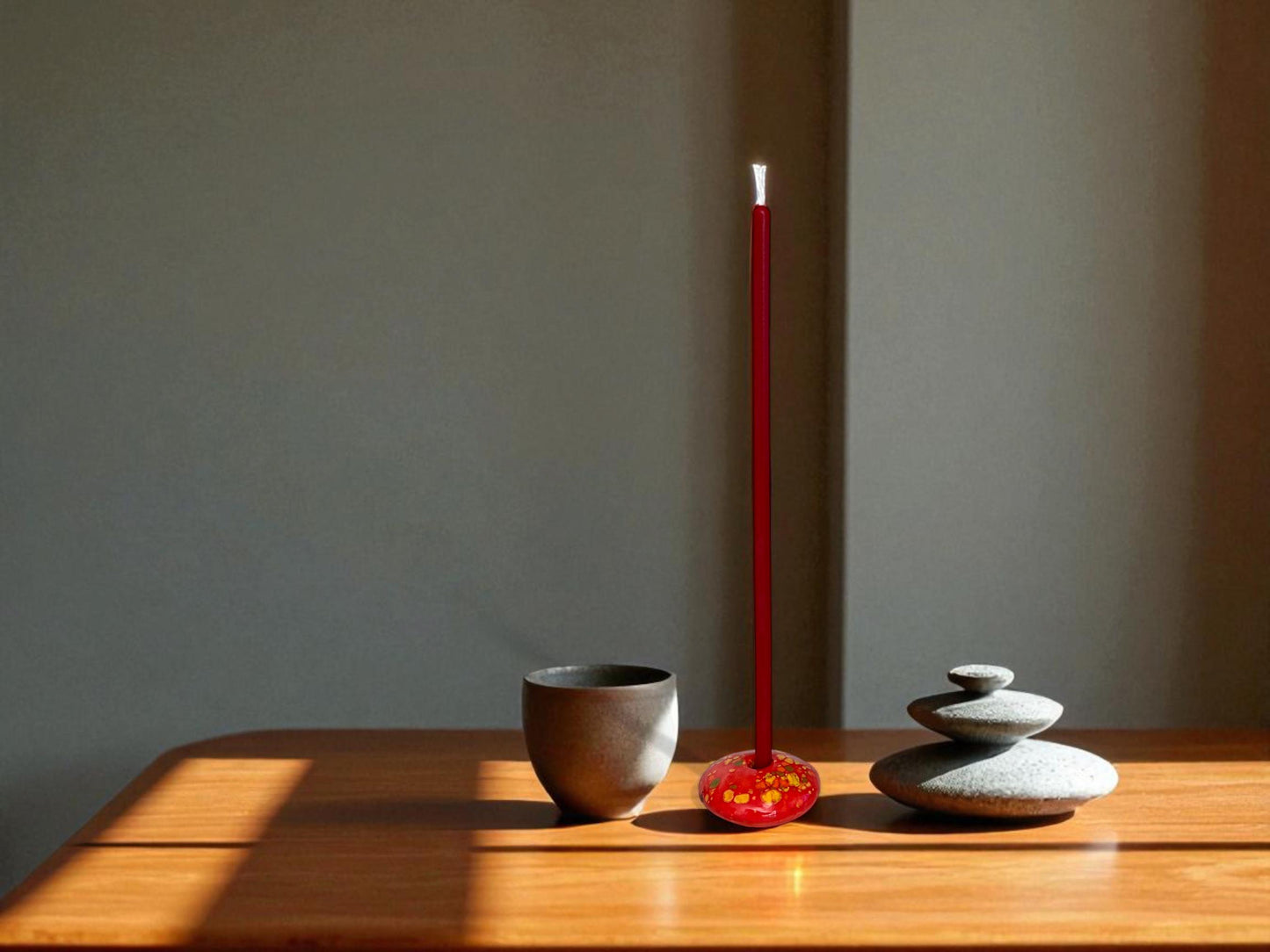 Coral Red Ceramic Candle Holder for 5 mm Taper Candles