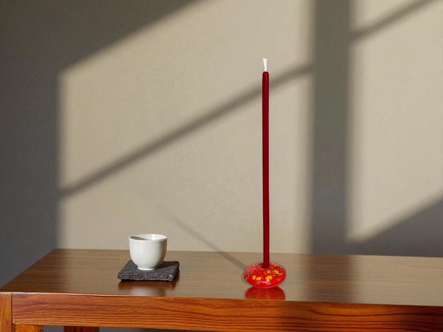 Coral Red Ceramic Candle Holder for 5 mm Taper Candles