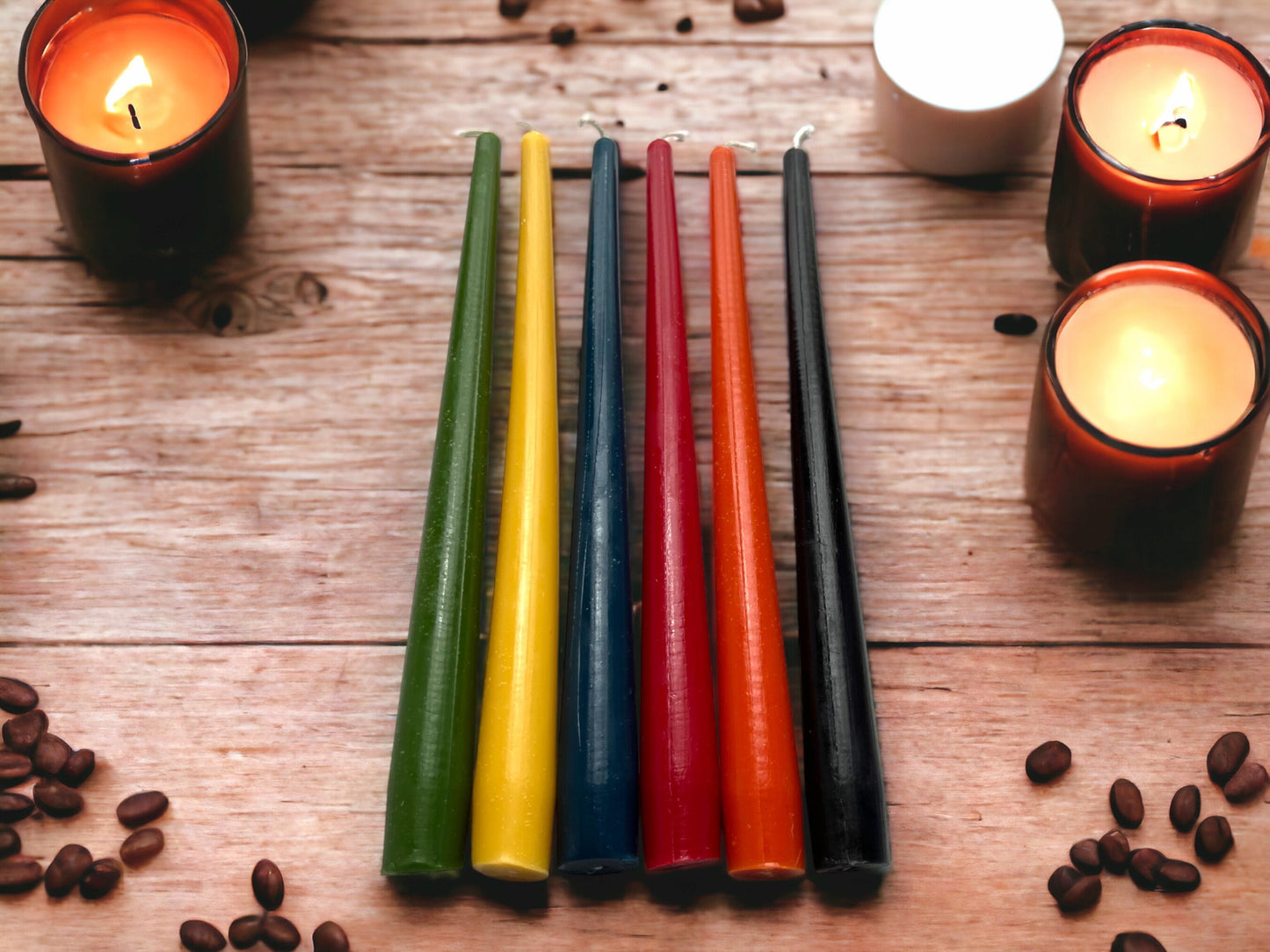 Set of 6 Beeswax Taper Dinner Candles – 10 in, 6 Colors