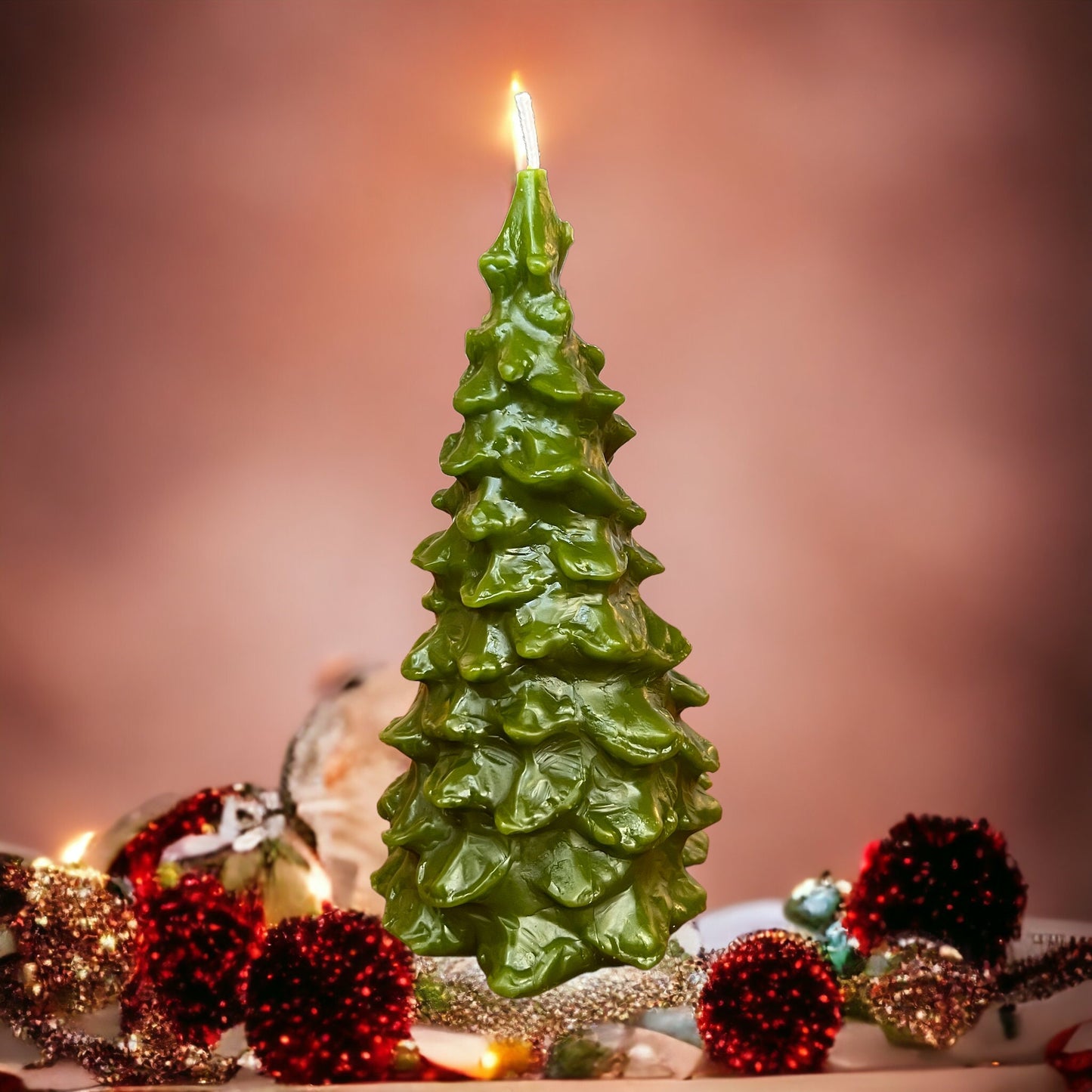 Christmas New Year Tree Candle, Pure Beeswax, Small, Medium, and Large sizes.