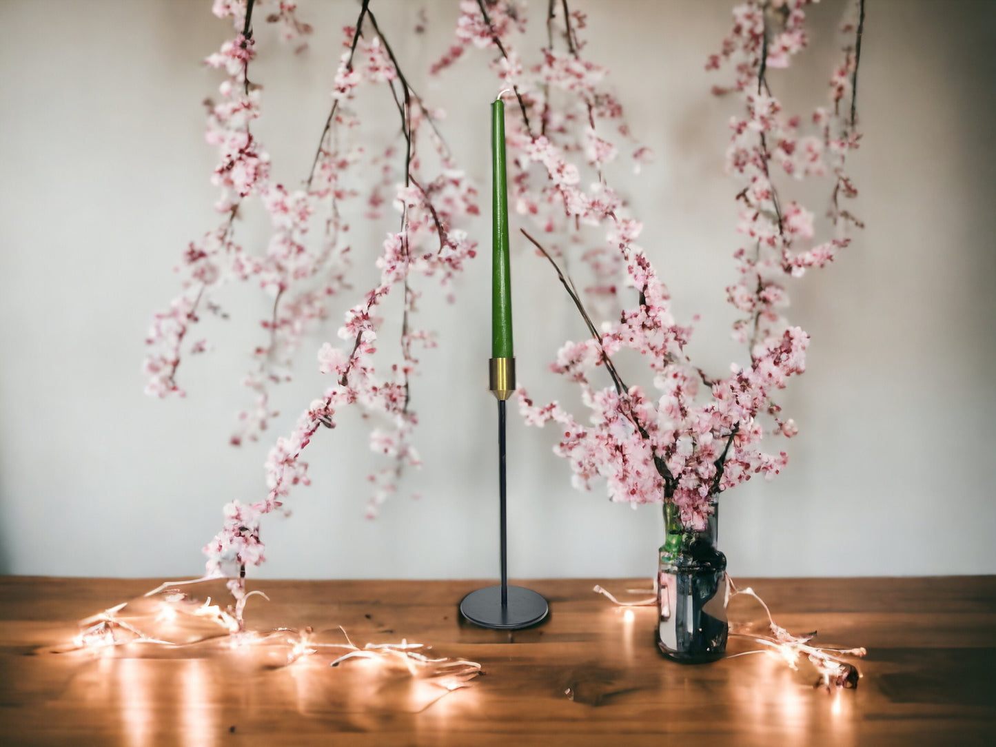 Set of 6 Green Beeswax Pillar Dinner Candles 10"