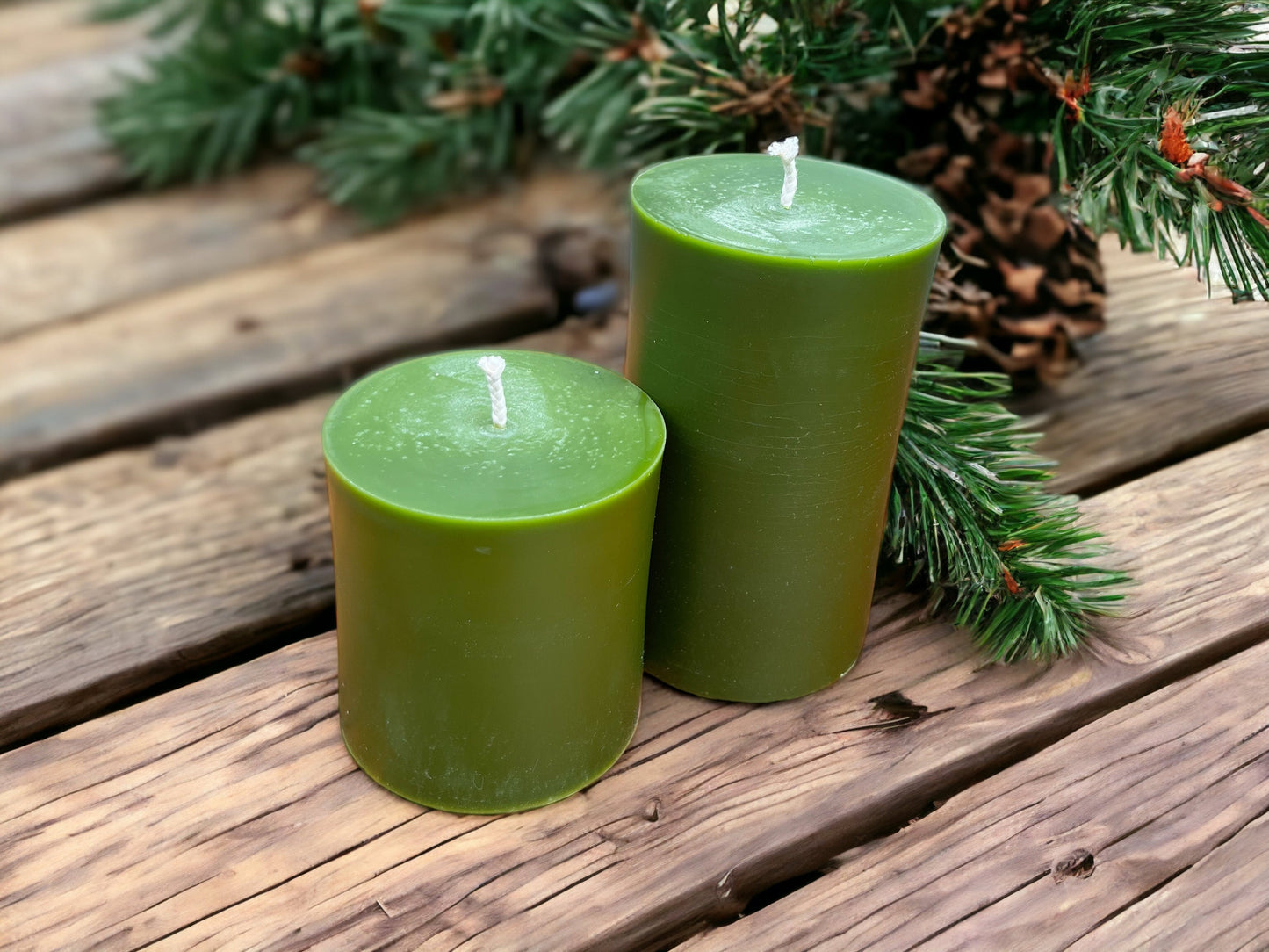 Large Green Beeswax Pillar Candle - 3" Diameter