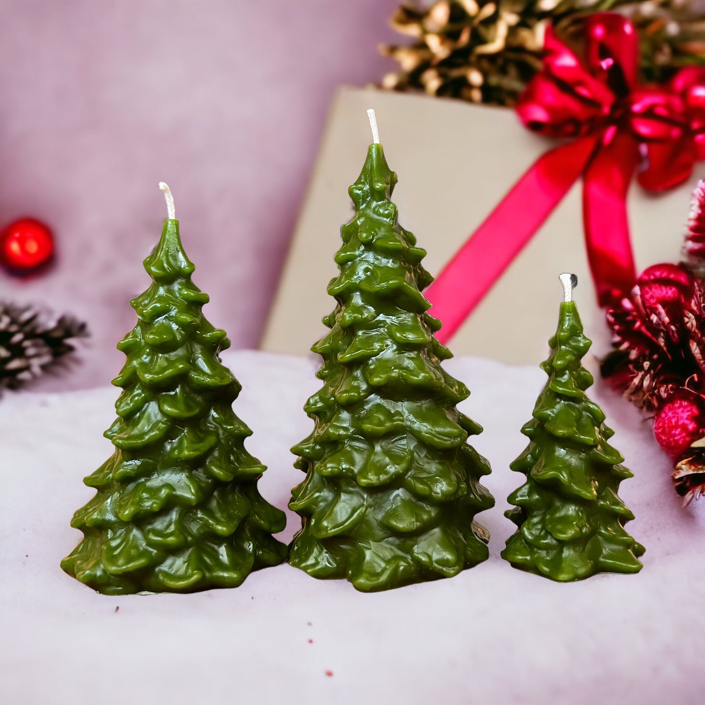 Christmas New Year Tree Candle, Pure Beeswax, Small, Medium, and Large sizes.