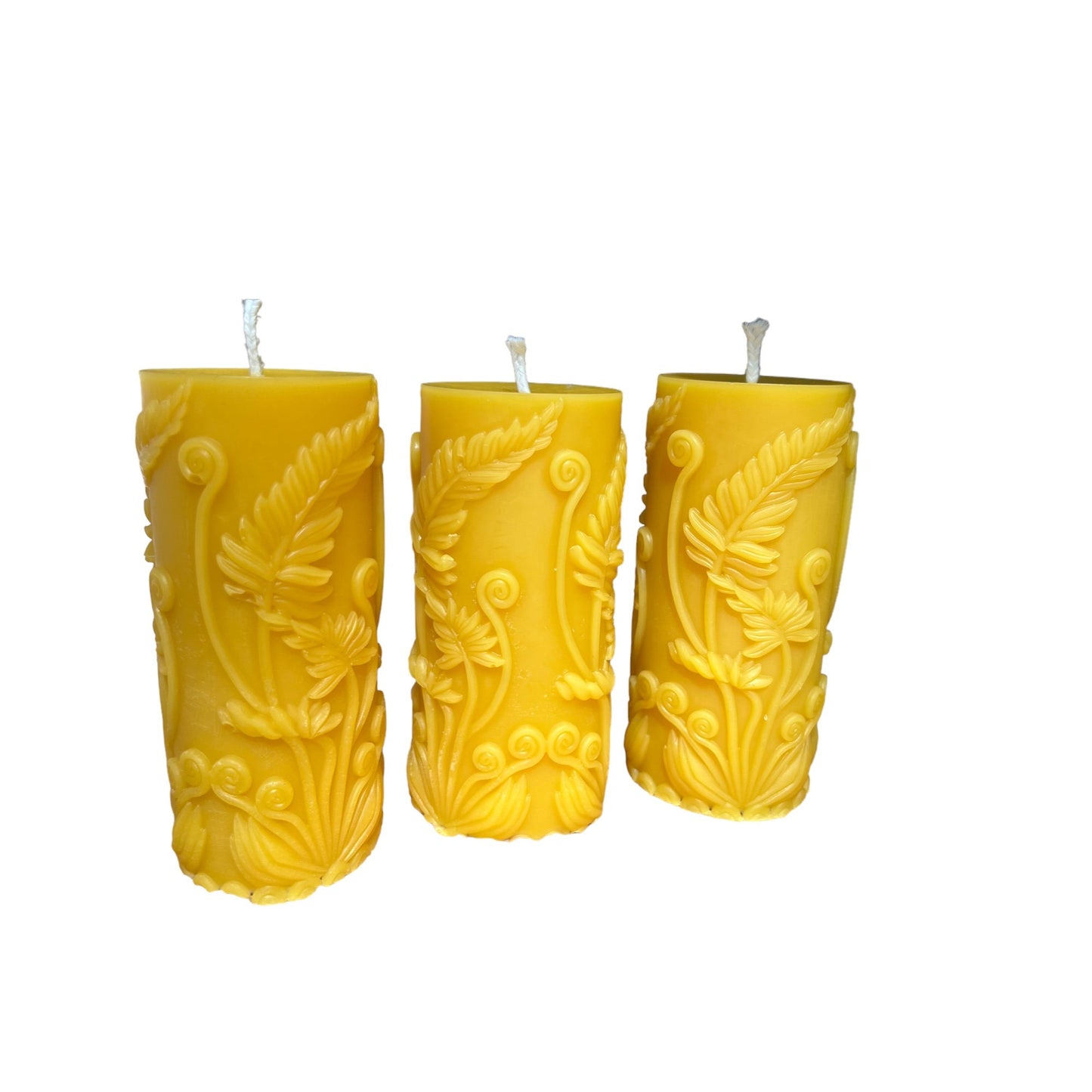 Night Glow Rustic Fern Beeswax Pillar - 4.5" x 2"