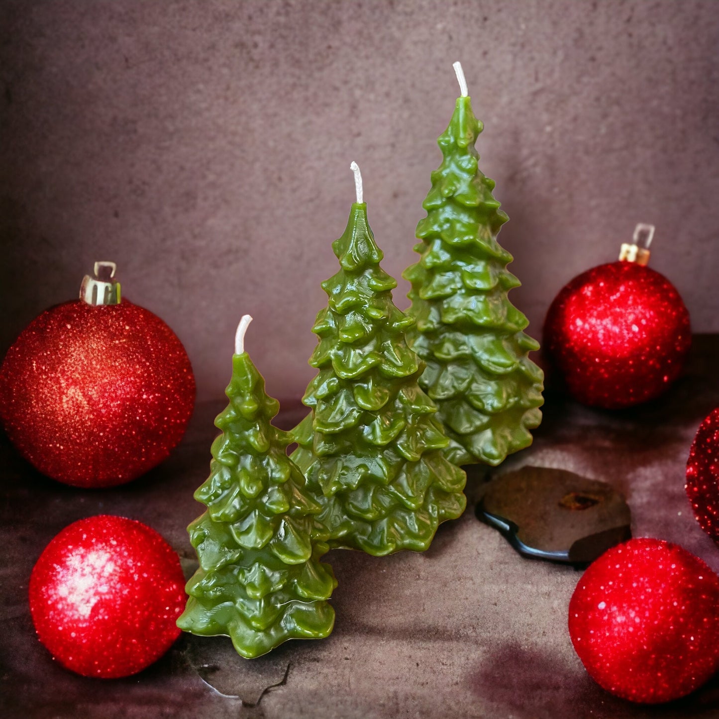 Christmas New Year Tree Candle, Pure Beeswax, Small, Medium, and Large sizes.