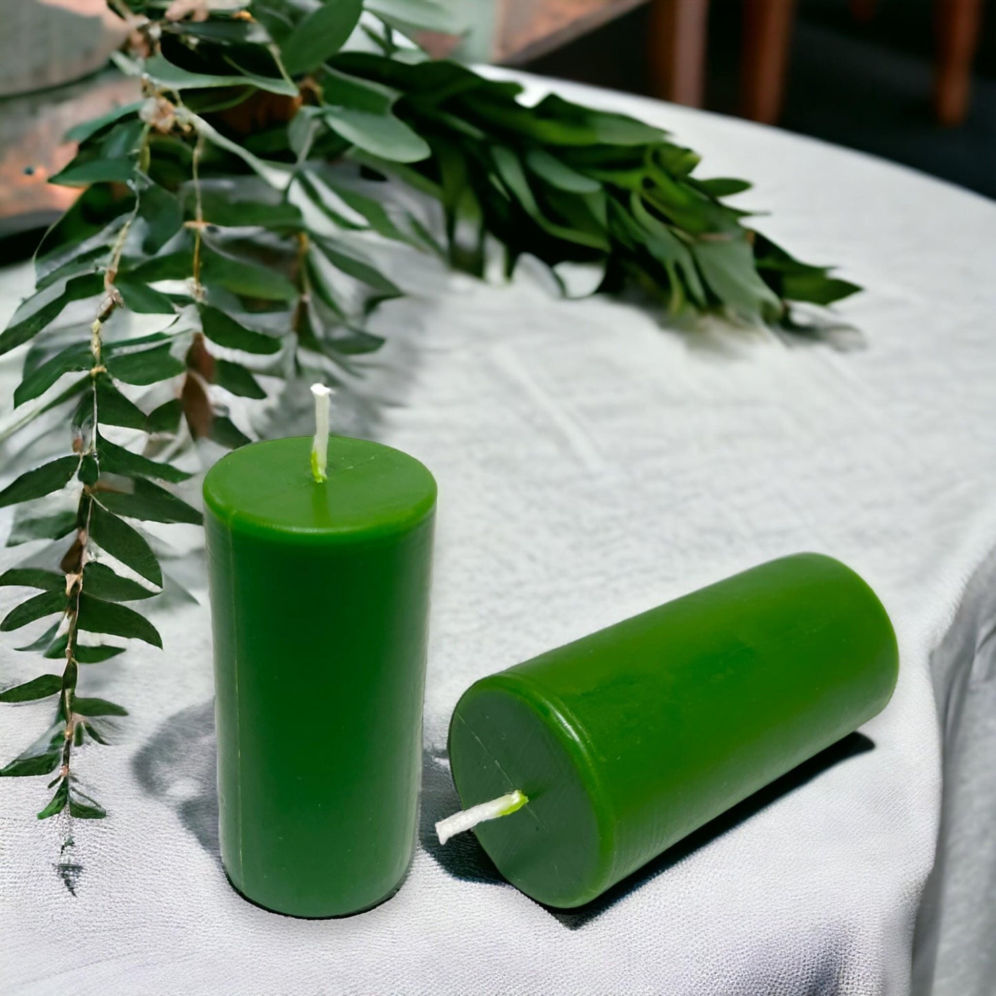 Green Sunset Glow Beeswax Pillar Candles – Long-Burning, Available in Two Sizes