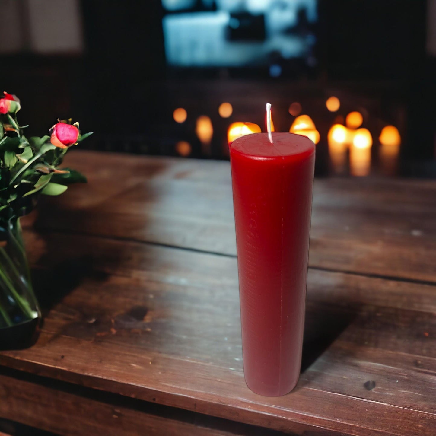 Red Sunset Glow Beeswax Pillar Candles – Long-Burning, Available in Two Sizes