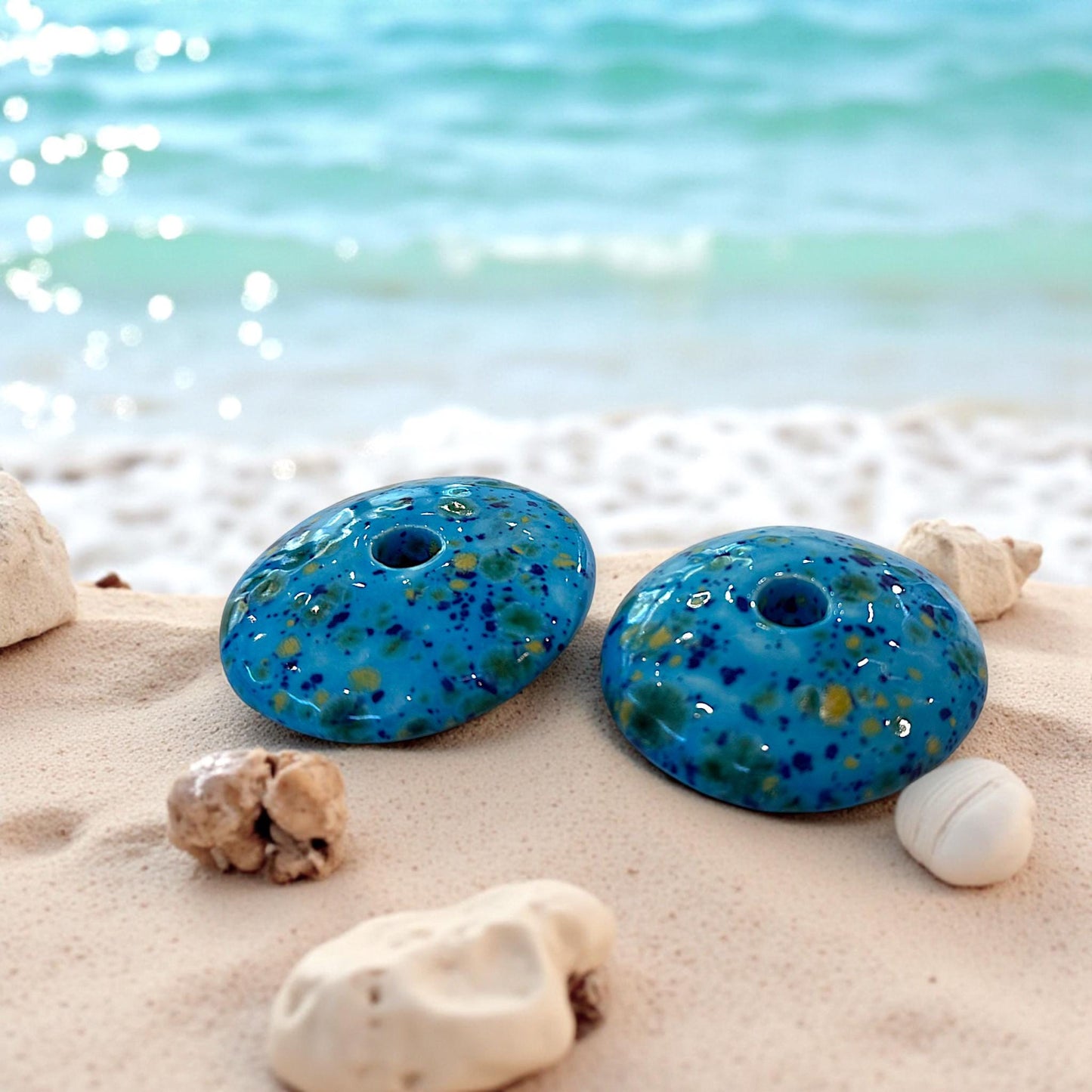 Azure Reef, Blue – Ceramic Candle Holder for Ultra Slim 5mm Beeswax Ritual Candles | Handcrafted Minimalist Taper Stand - LIMITED EDITION