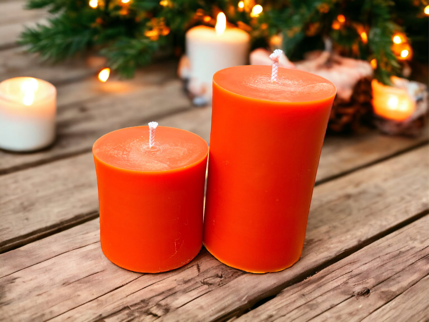 Orange Beeswax Pillar Candles – 100% Pure Beeswax, 3" Diameter