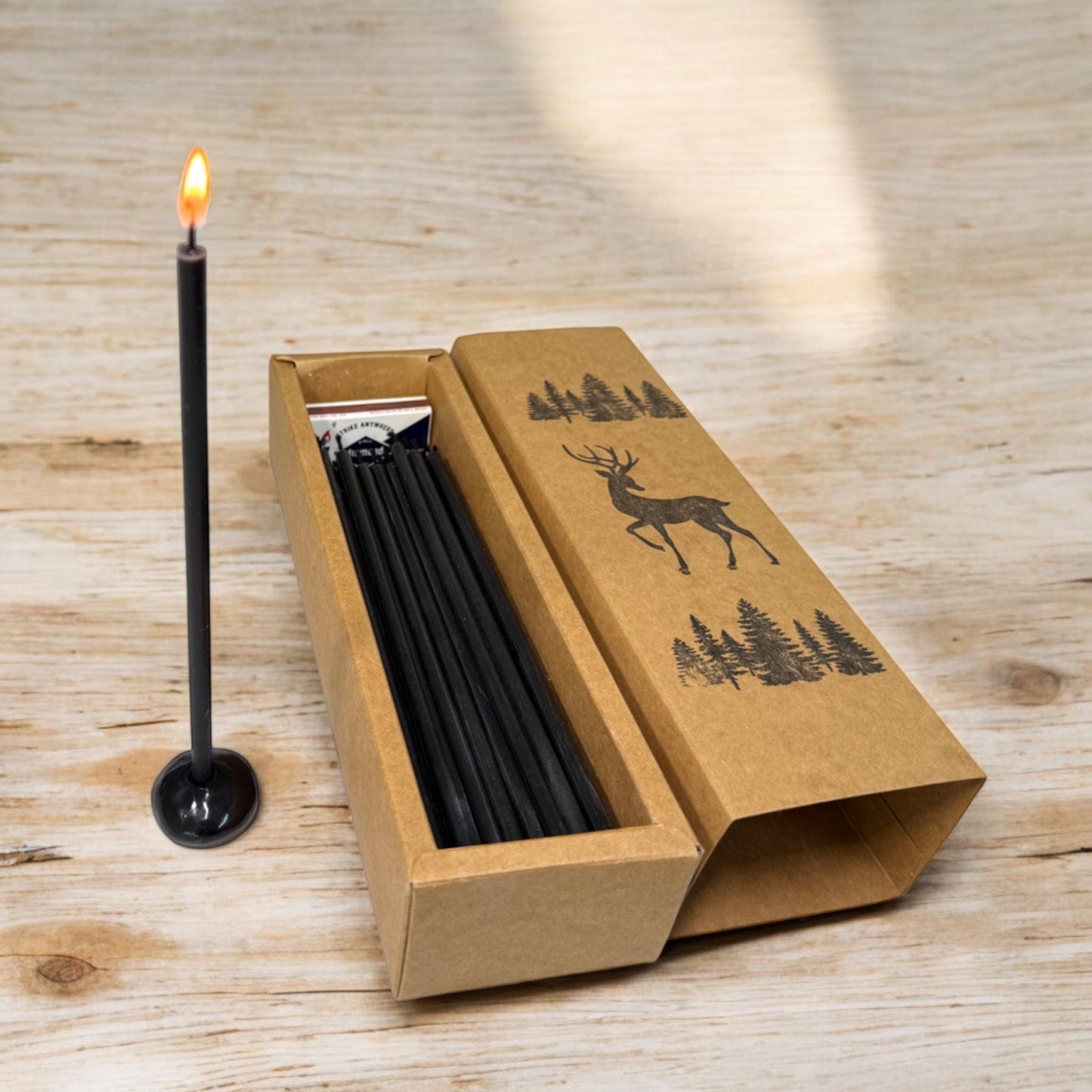 Absolute Black – Set of 60 Pure Beeswax Candles with Ceramic Holder