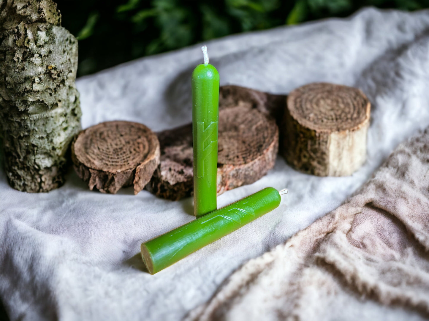 Fehu Rune Beeswax Candle for Prosperity and Well-being.