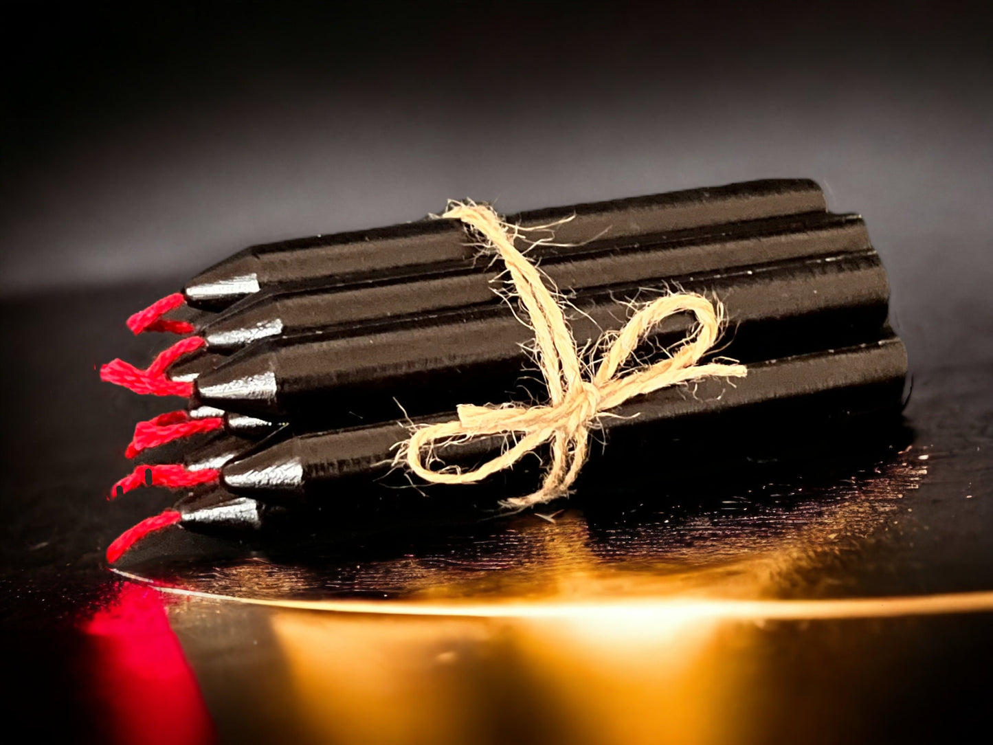 Samurai Chime Candle – 4" Black Beeswax Pillar with Red Wick