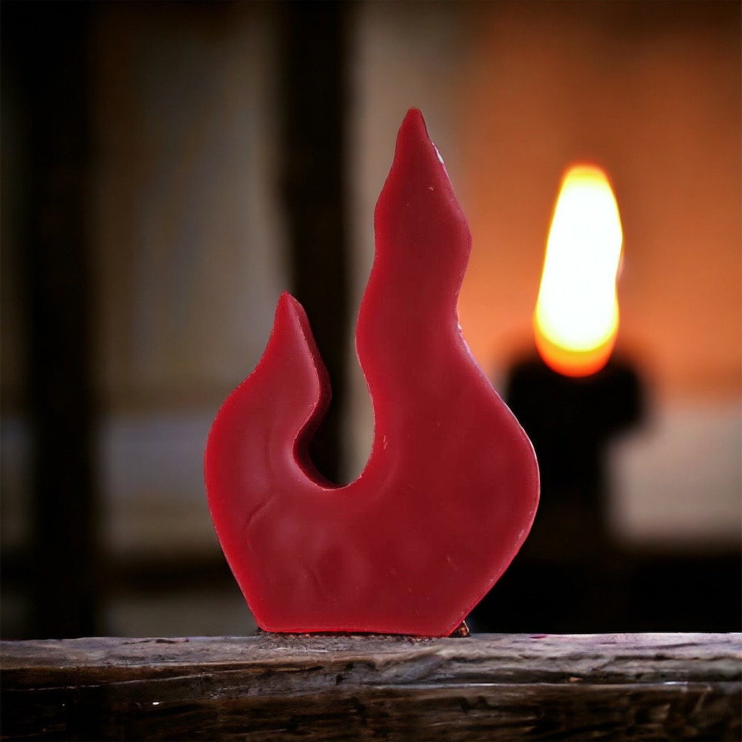 Flame-Shaped Red Beeswax Candle – 4.5"