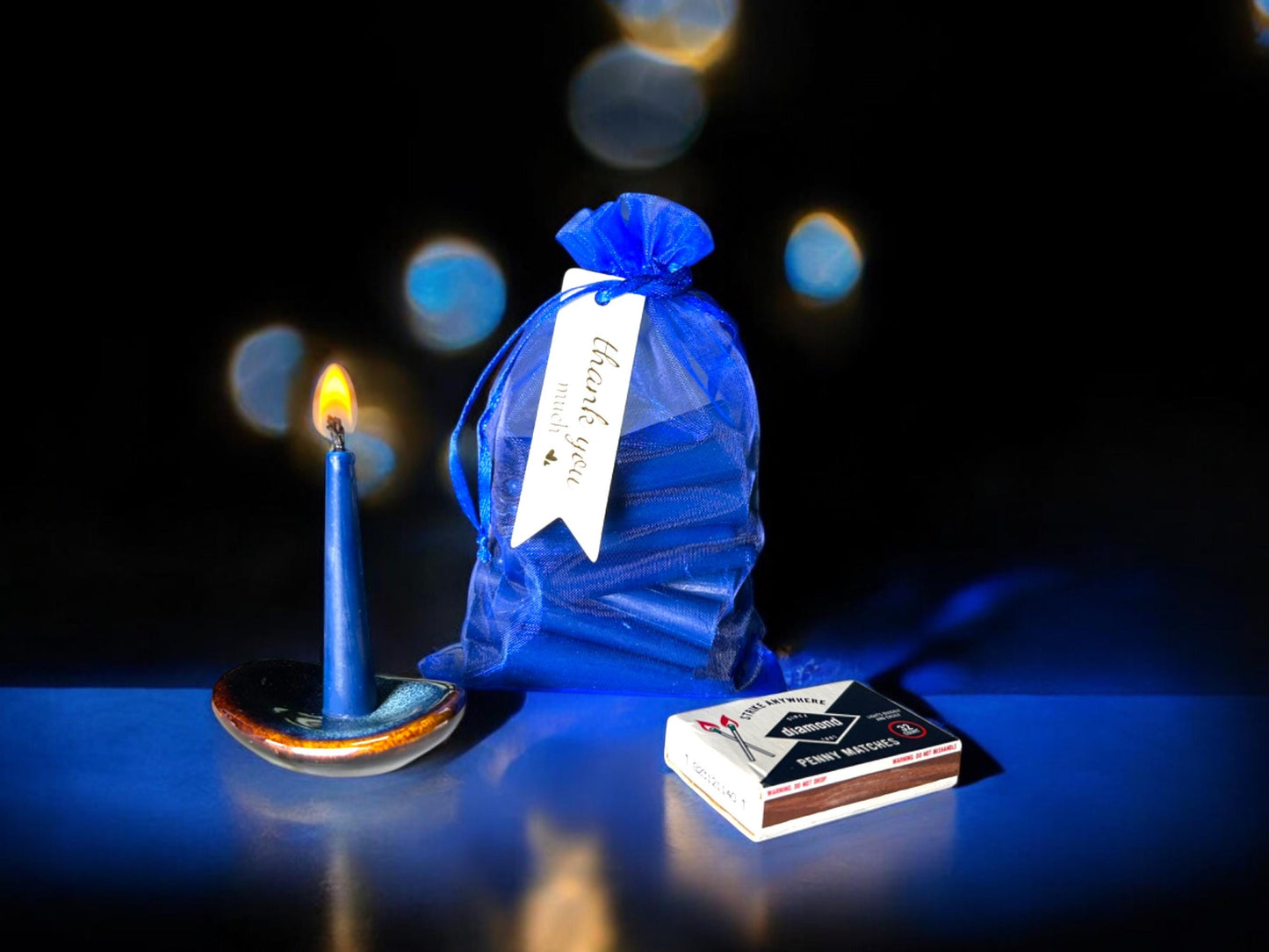 Candle Calendar – Set of 31 Blue Mini Beeswax Candles with Holder & Matches