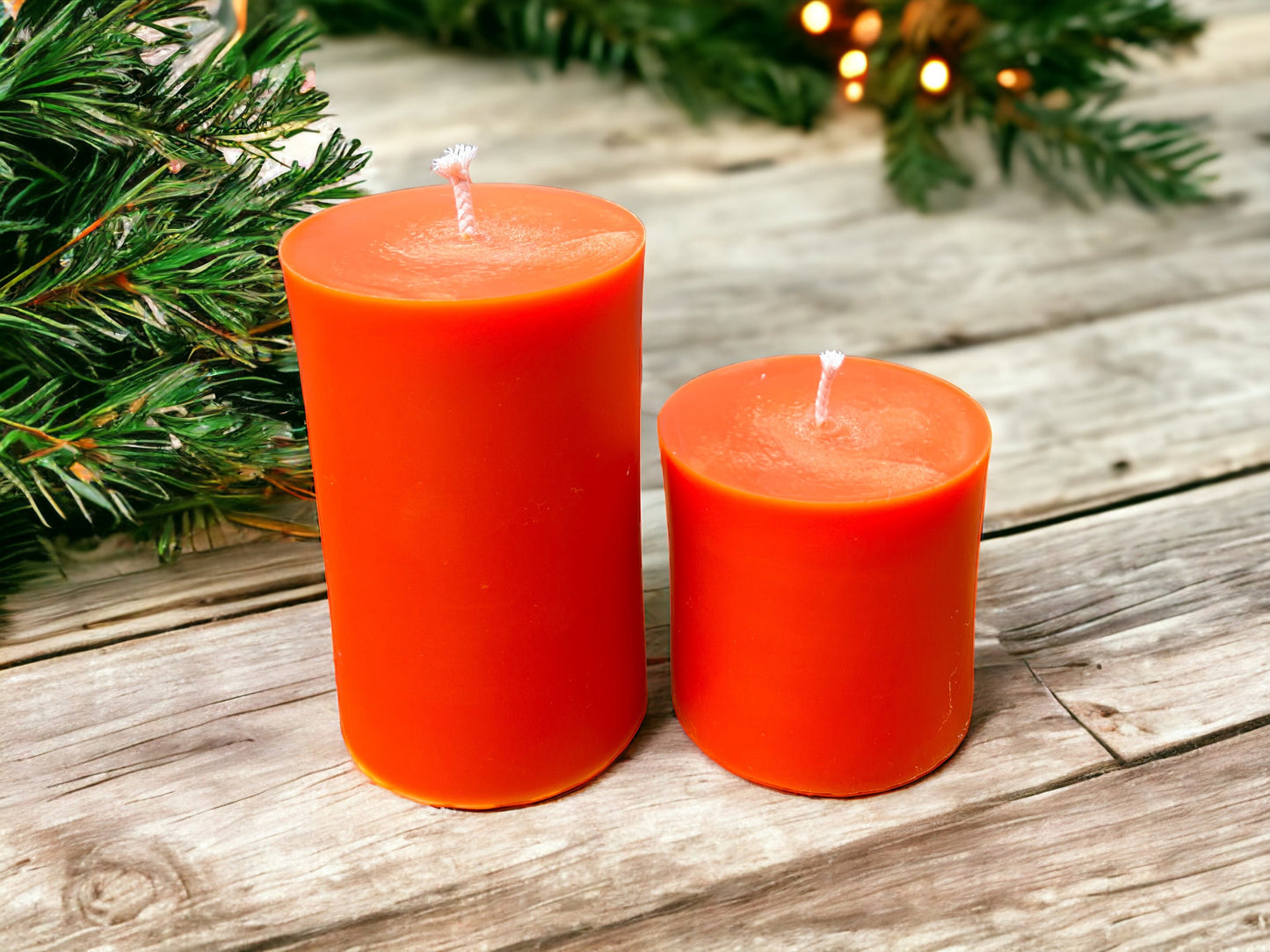 Orange Beeswax Pillar Candles – 100% Pure Beeswax, 3" Diameter