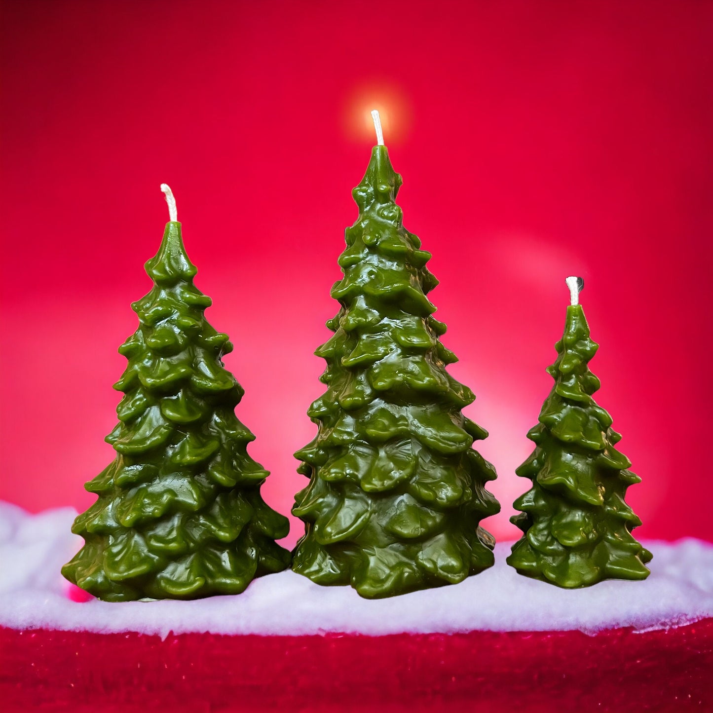 Christmas New Year Tree Candle, Pure Beeswax, Small, Medium, and Large sizes.