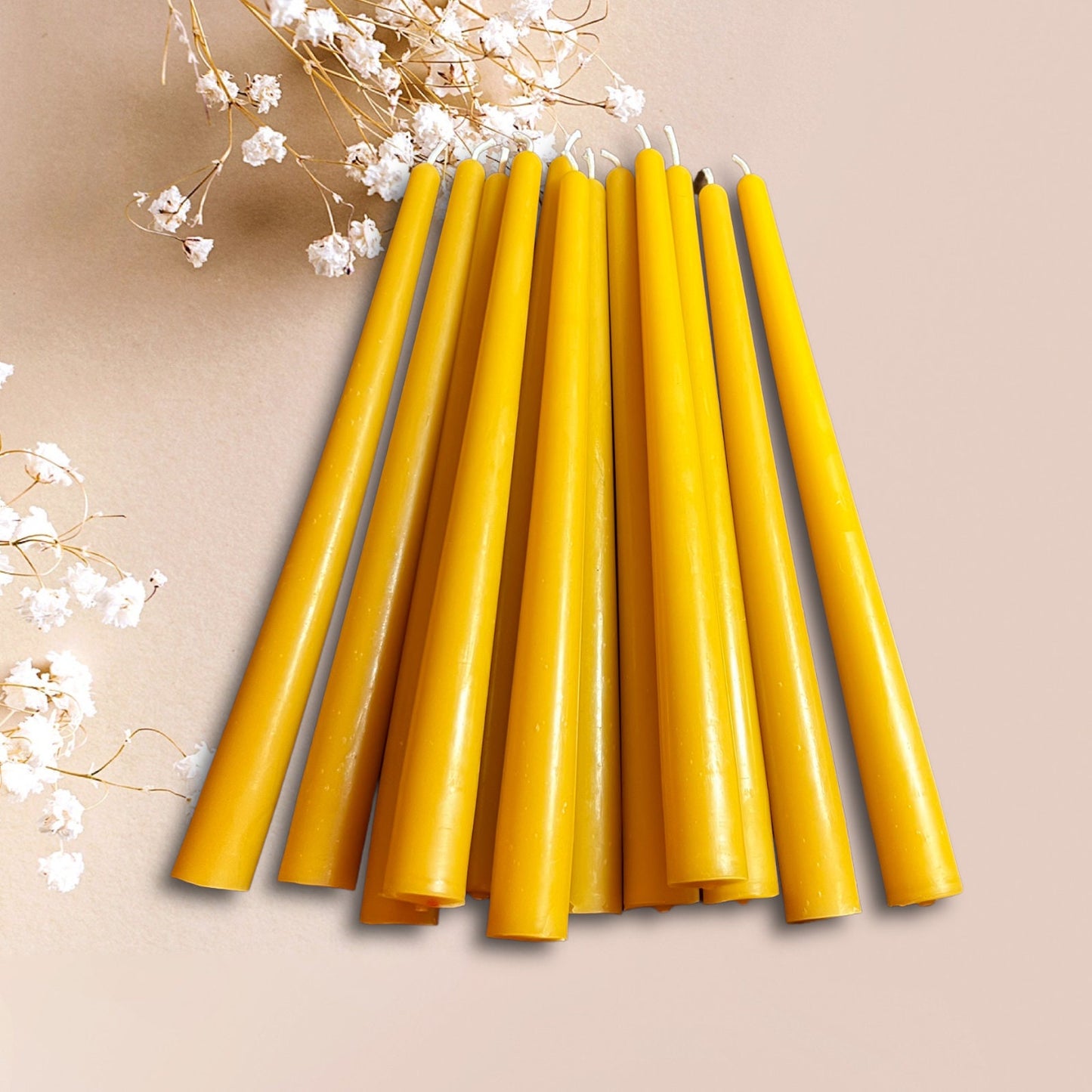 Set of 6 Beeswax Pillar Dinner Candles 10"