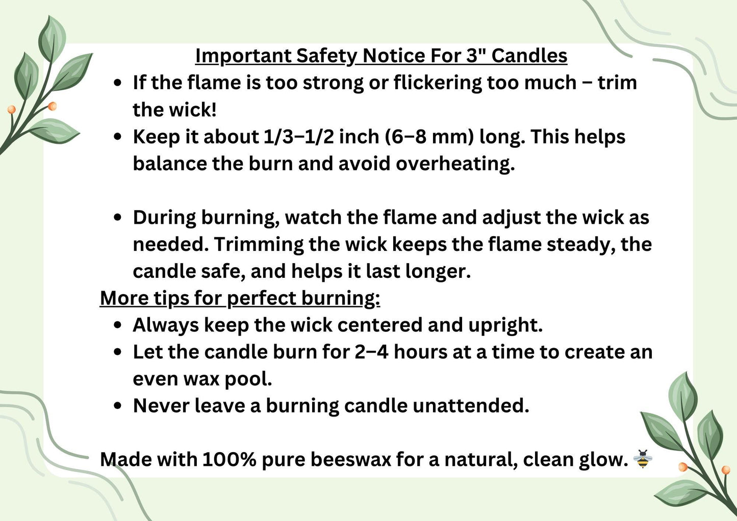 100% Pure Beeswax Pillar Candles – 3" Diameter, Multiple Sizes Available