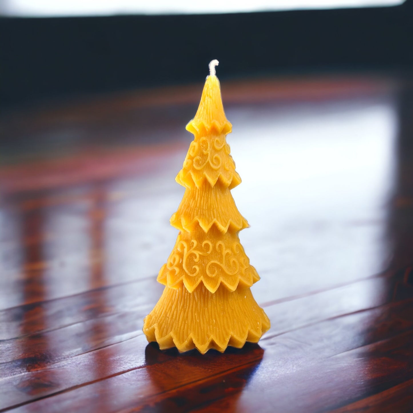 New Year Pine Tree Beeswax Candle – Oval Sculptural Form, 8 in