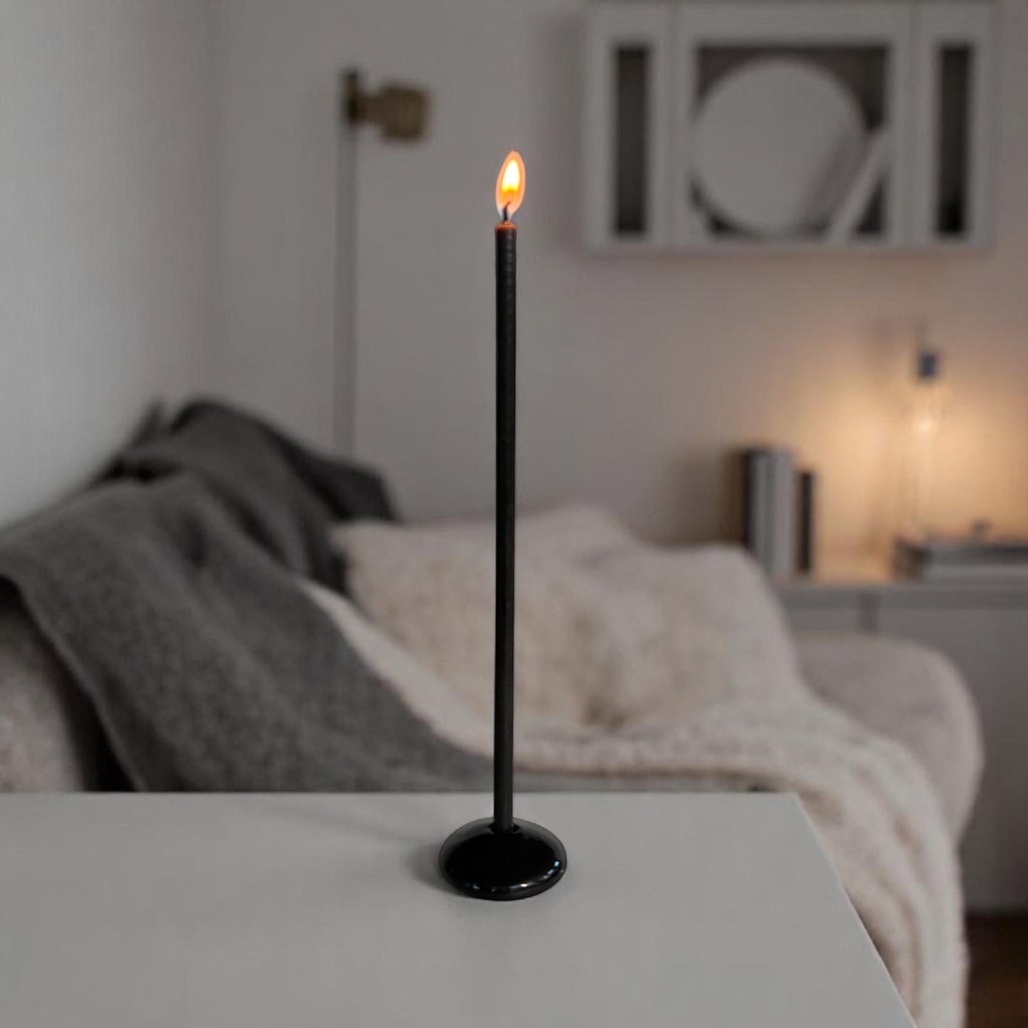 Black Minimalist Ceramic Candle Holder – Fits 5 mm Beeswax Ritual Candles, Limited Edition