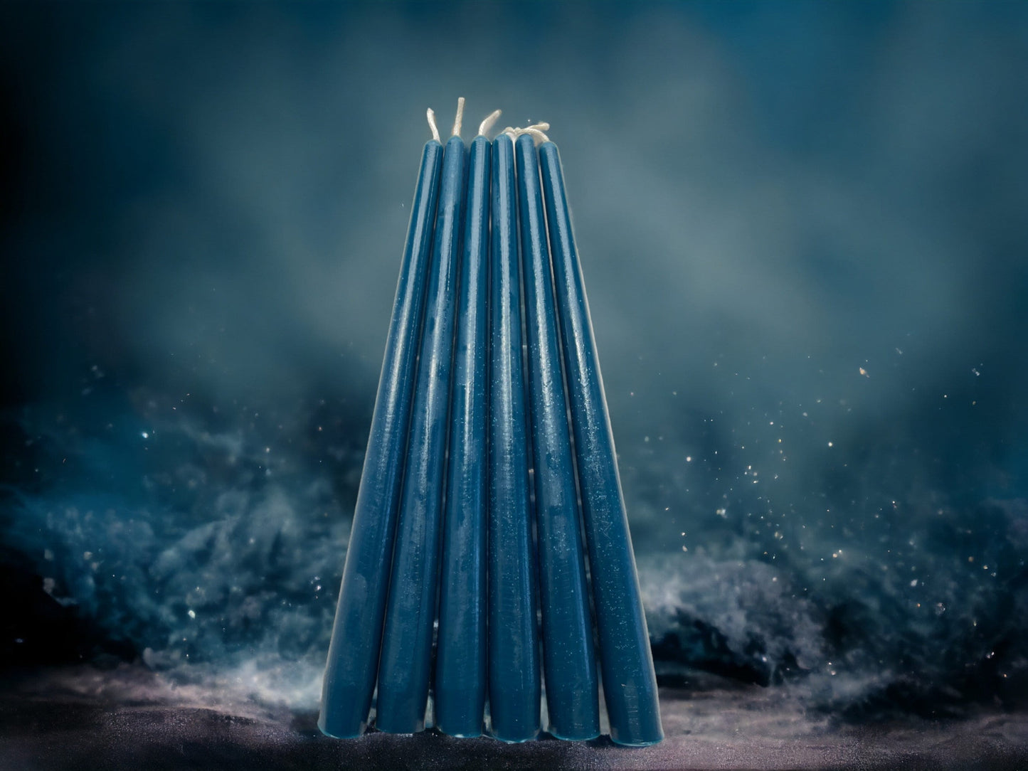 Set of 6 Blue Beeswax Dinner Candles – 10" Tapers