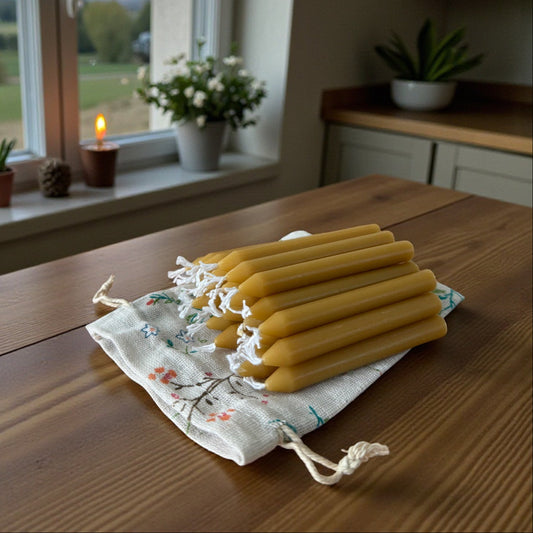 Orthodox Beeswax Prayer Candles – 25 Short 4" Chime Candles in Cloth Pouch, 1/2 inch in diameter