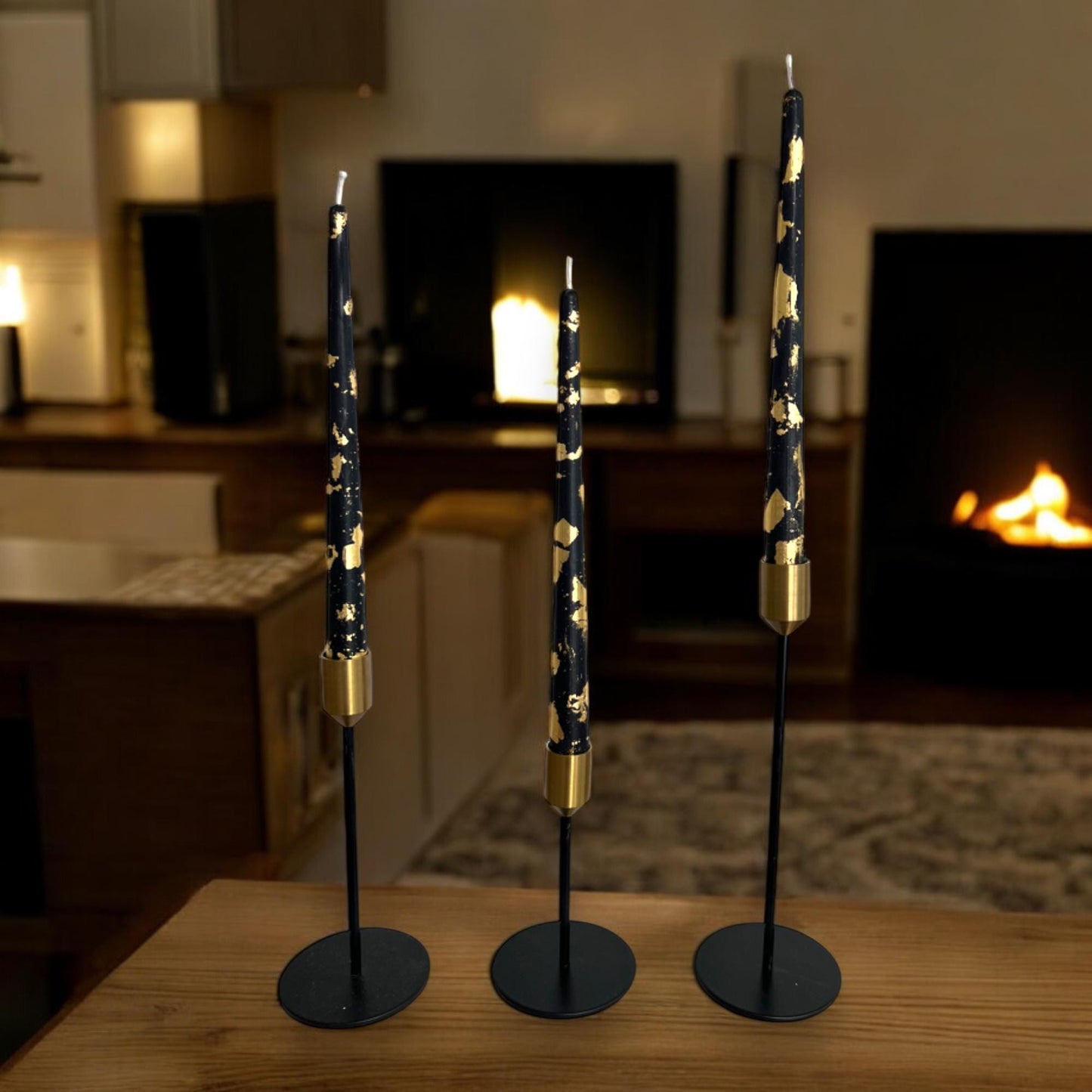 Midnight Golden Glow Beeswax Tapers - Black and Gold