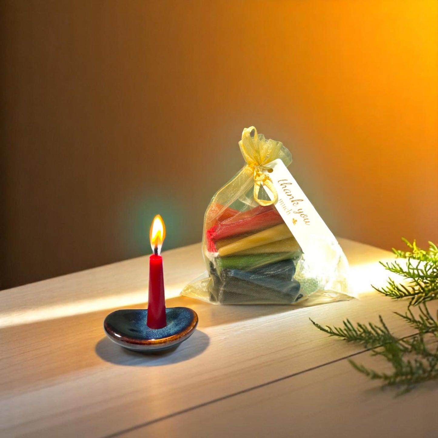 Set of 30 Beeswax Mini Ritual Candles – 6 Colors, Gift Set with Holder & Matches