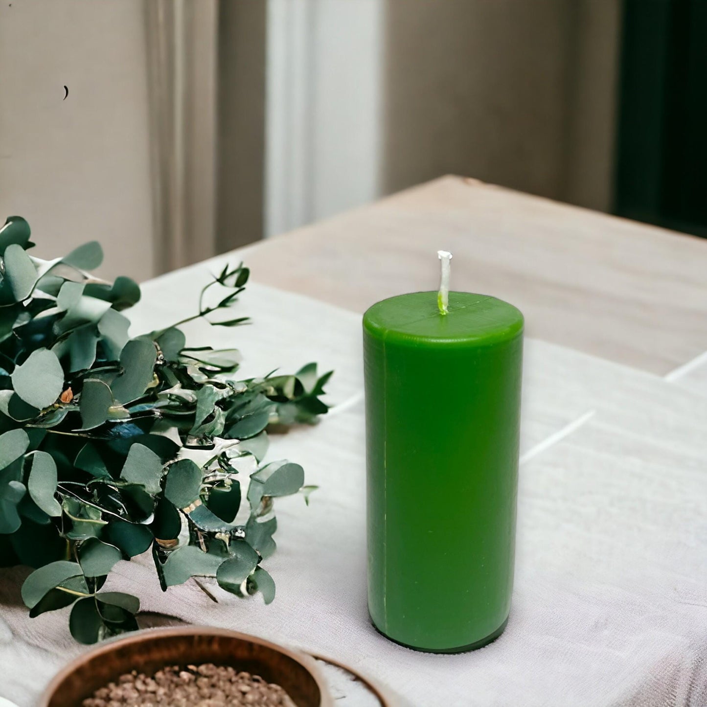 Green Sunset Glow Beeswax Pillar Candles – Long-Burning, Available in Two Sizes